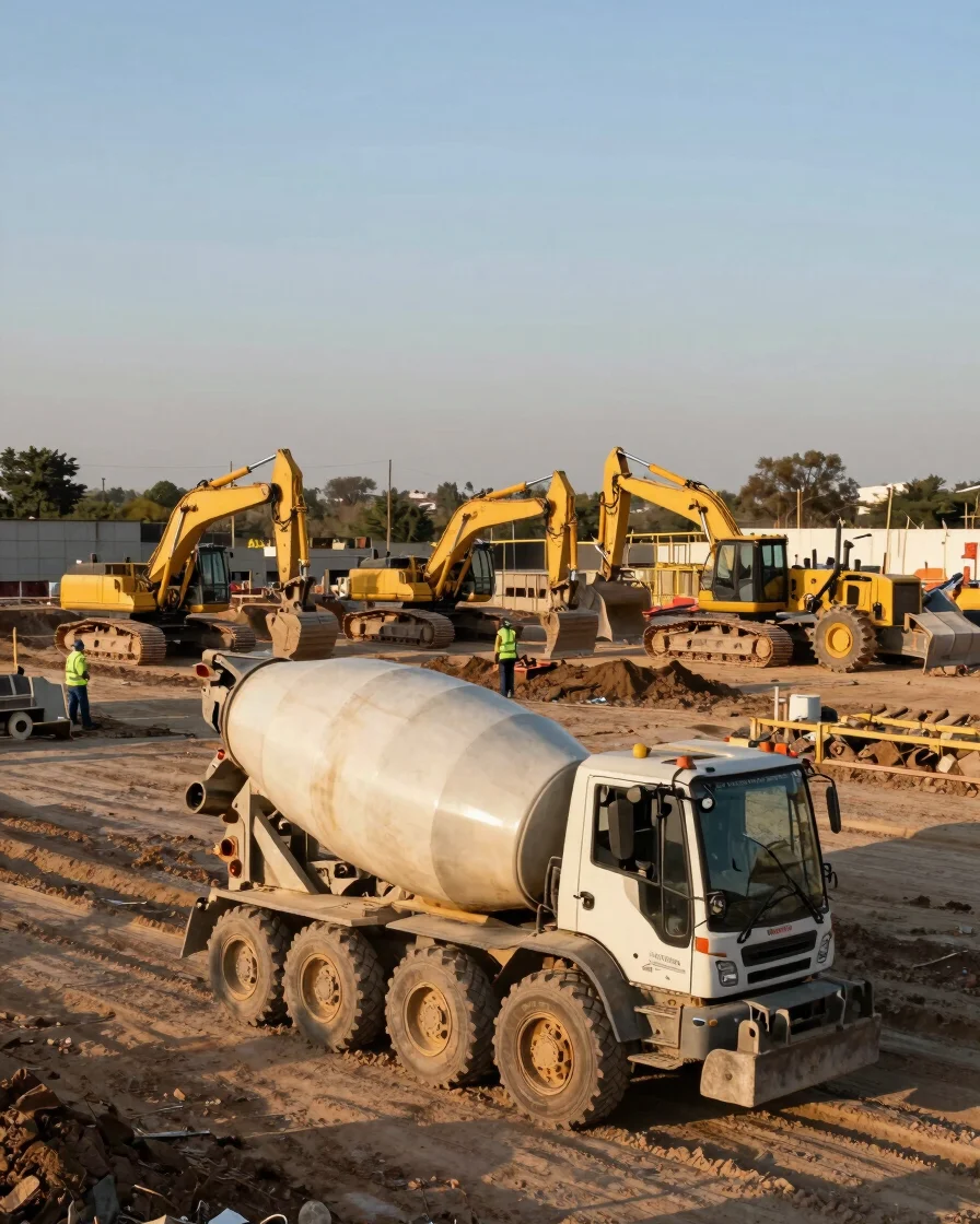 Wide panoramic shot of a modern construction site in Mexico at go